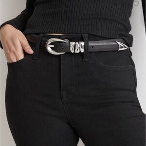 Madewell Black Leather Belt with Silver Accents